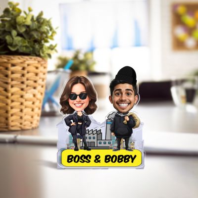 Personalized Bobblehead Caricature Custom with Face Cutout Battery Powered Moving Head for Car Dashboard & Tabletop Gift for Boss Lady